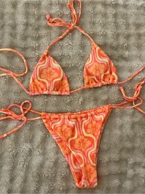 Aurelle Orange & Pink Terry Floral Bikini